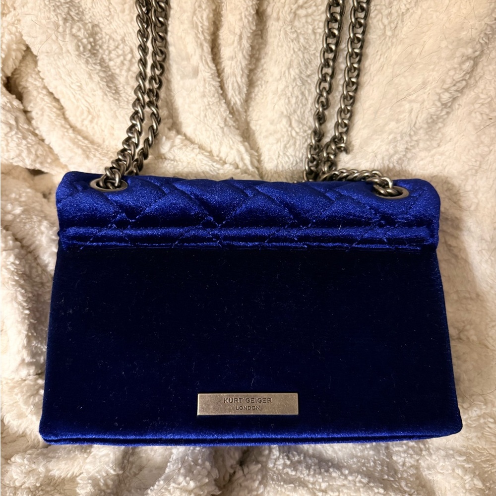 Kurt Geiger NWOT Elegant Blue Velvet Women's Crossbody Bag with Crystal Accents - Picture 9 of 16